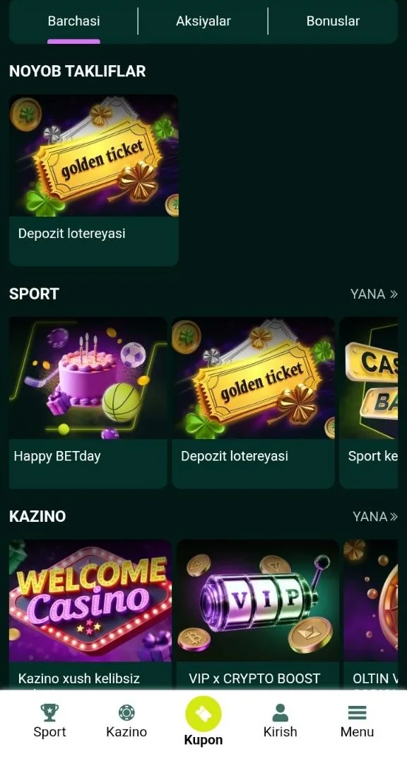 SpinBetter bonuslari — kazinoning start paketi boʻlimi