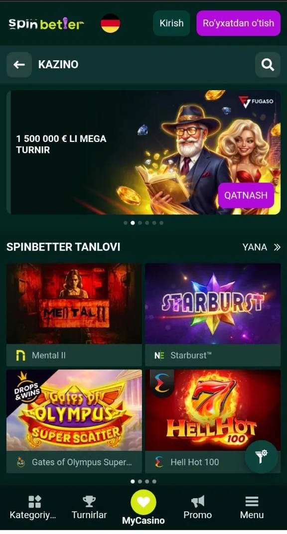 SpinBetter UZ — onlayn kazinomizning oʻyinlar vitrinasi